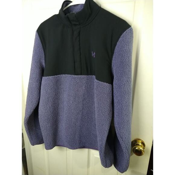 Under Armor Men's M Sherpa Jacket Purple Pullover Golf Snap 1/4 Top Loose Fit - Picture 2 of 12